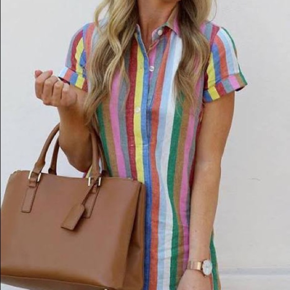 Rainbow striped shirt dress